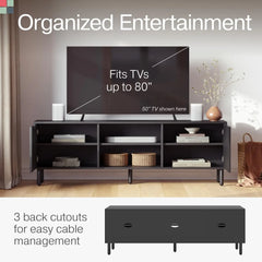 Contemporary Fluted TV Stand - Media Console - 70 Inch Entertainment Center with Storage - Console Table for Living Room and Bed