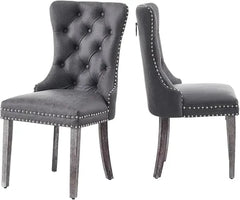 Velvet Dining Chairs , Upholstered Dining Room Chairs with Ring Pull Trim and Button Back, Luxury Tufted Dining