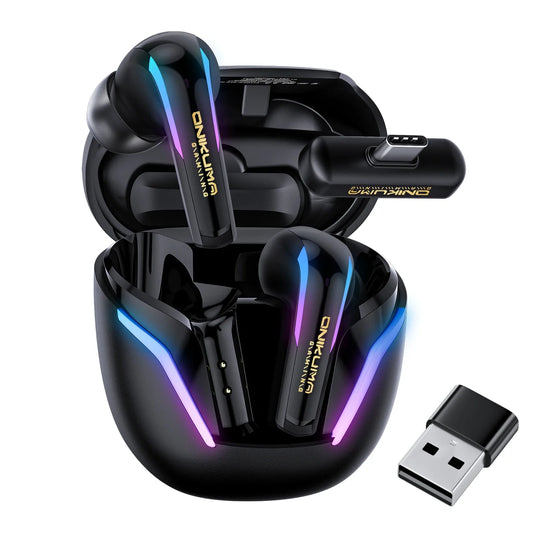 ONIKUMA T27 Dual-mode Earbuds Wireless Earphones 2.4Ghz Low Latency Gaming Headset with Charging Box Touch Control RGB Headset