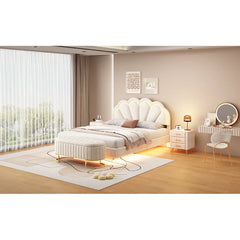 2-Pieces Bedroom Sets,Queen Size Upholstered LED Platform Bed with Storage Ottoman-Velvet,Beige