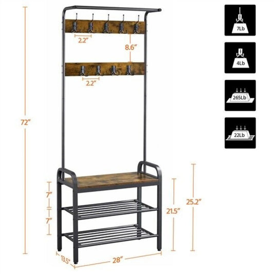 Industrial Hall Tree with Bench & Shoe Storage Coat Rack Shoe Bench with 9 Hooks United States