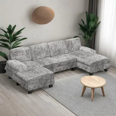 Convertible Sectional Sofa Couch, 4 Seat Sofa Set for Living Room U-Shaped Modern Fabric Modular Sofa Sleeper with