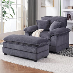 56.3'' Oversized Chaise Lounge Indoor,Corduroy Single Sofa Chair with Ottoman, Plush Upholstered Deep Seat, Lazy Sleeper Sofa