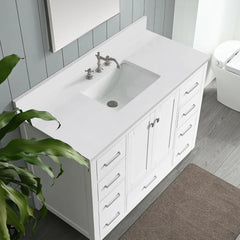 48 Inch Solid White Vanity Sink Top, Engineered Stone Vanity Top,8 Inch Widespread Faucet Hole with Backsplash Countertops