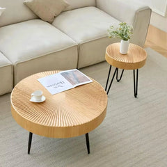 31.5" Round Wood Nesting Table with Adjustable Foot Pads, Circle Coffee Tables for Living Room, Bedroom (Radial)