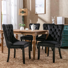 Black Velvet Dining Chairs Set of 6, Kitchen & Dining Room Chairs Set of 6, Tufted Dining Chairs