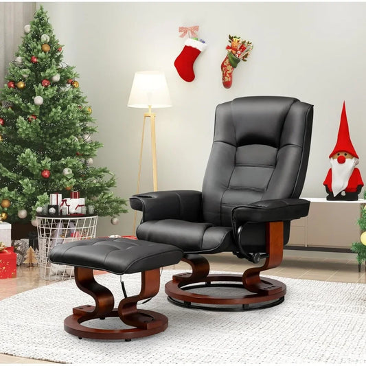 Electric Massage Recliner with Ottoman, Swivel Lounge Chair with Massage, Faux Leather Recliner with Adjustable Back