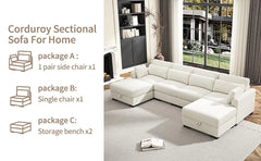 Modular Sectional Sofa, Cloud Couch Sectional 2/3/4 Seater, Corduroy Fabric Sectional Couch with Pillows for Modern Living Room