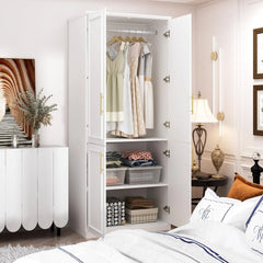 Wardrobe Armoire with 8 Doors, Drawers, Storage Shelves & Hanging Rods, Wooden Closet Storage Cabinet for Bedroom, Wardrobes