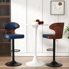 Bar Stools Set of 2 Seat Adjustable Height 24.5-33.5IN - Bentwood Swivel Barstools with Back & Footrest