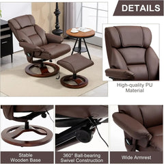 Electric Massage Recliner with Ottoman, Swivel Lounge Chair with Massage, Faux Leather Recliner with Adjustable Back