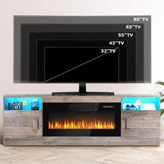 Fireplace TV Stand for TVs Up to 80" TV with 36" Electric Fireplace,Entertainment Center with Fireplace, Fireplace LED Light