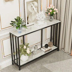 47.2” Long Modern Console Table, Sintered Stone Entryway Table, Narrow Table Sofa Table with Metal Base, Entry Table Foyer