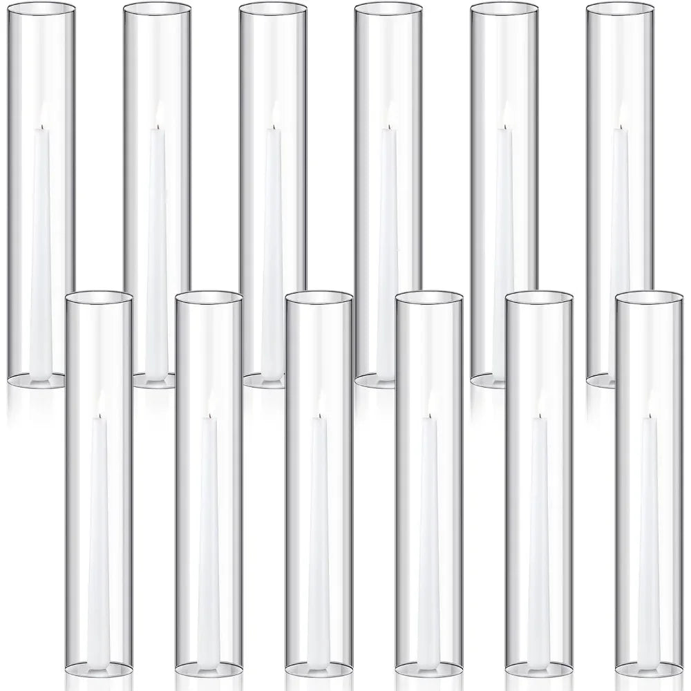 24 Pcs 2.5"W x 14"H Hurricane Candle Holder Sleeve Bottomless Glass Cylinder Candleholder Tall Candle Glass Cover Clear Open