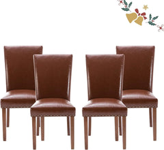 Dining Chairs Set of 4, Upholstered Nailhead Dining Room Kitchen Side Chair with Thick Cushions and Wood Legs, Beige