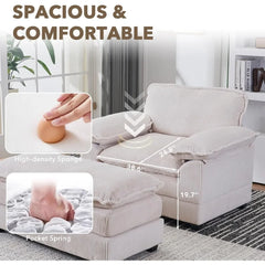 56.3'' Oversized Chaise Lounge Indoor,Corduroy Single Sofa Chair with Ottoman, Plush Upholstered Deep Seat, Lazy Sleeper Sofa