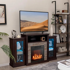 Fireplace TV Stand with LED Lights for TV up to 65”, Entertainment Center with 18” Electric Fireplace, Remote & APP Control