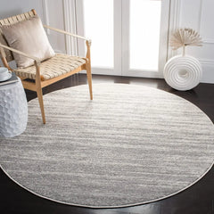 Adirondack Collection Area Rug - 7' Round, Ivory & Silver, Modern Ombre Design, Non-Shedding & Easy Care