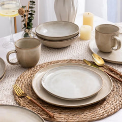 Ceramic Dinnerware Sets,Handmade Reactive Glaze Plates and Bowls Set,Highly Chip and Crack Resistant