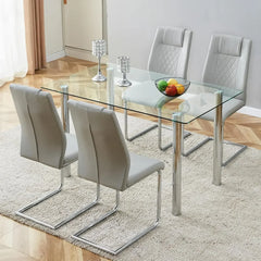 4-person Dining Table Set, Small Tempered Glass Dining Table, Kitchen Table and Chair Set Suitable for Small Spaces