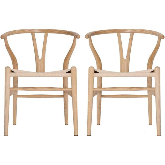 Wood Wishbone Chairs Beech, Y-Shaped Backrest Dining Mid Century Chair, Ash Wood/Natural Wood