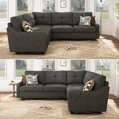 Convertible Sectional Sofa L Shaped Couch for Small Apartment Reversible Sectional Couches for Living Room, Dark Grey, Sofa