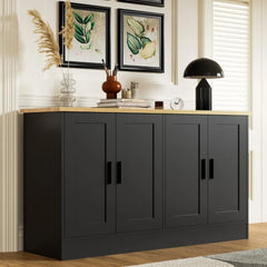 53.1“W Black 4 Door Buffet Cabinet, Coffee Bar Cabinet with Adjustable Shelf, Kitchen Buffet Sideboard for Living Room, Kitchen