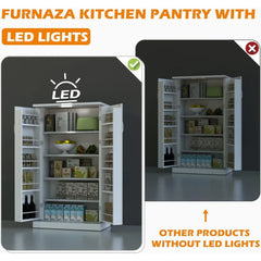 50" LED Kitchen Pantry Storage Cabinets - Standing Food Cabinets Cupboards with 2 Doors with Racks and Shelves Adjustable