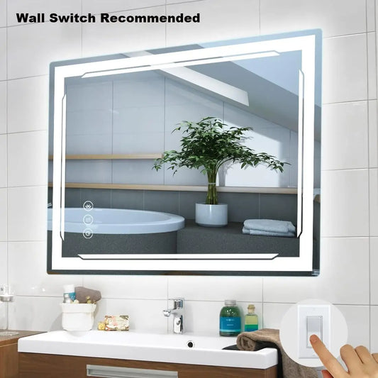 24x32 Lighted Bathroom Mirror with Bluetooth Speaker - Smart LED Makeup Wall Mounted Mirrors - 3 Lights Setting Anti-Fog