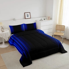 Comforter Set Kids Teens Dark Blue and Black Striped Bedding Bed Set Decor Modern Fashion Comforter Inner Fill Bedroom