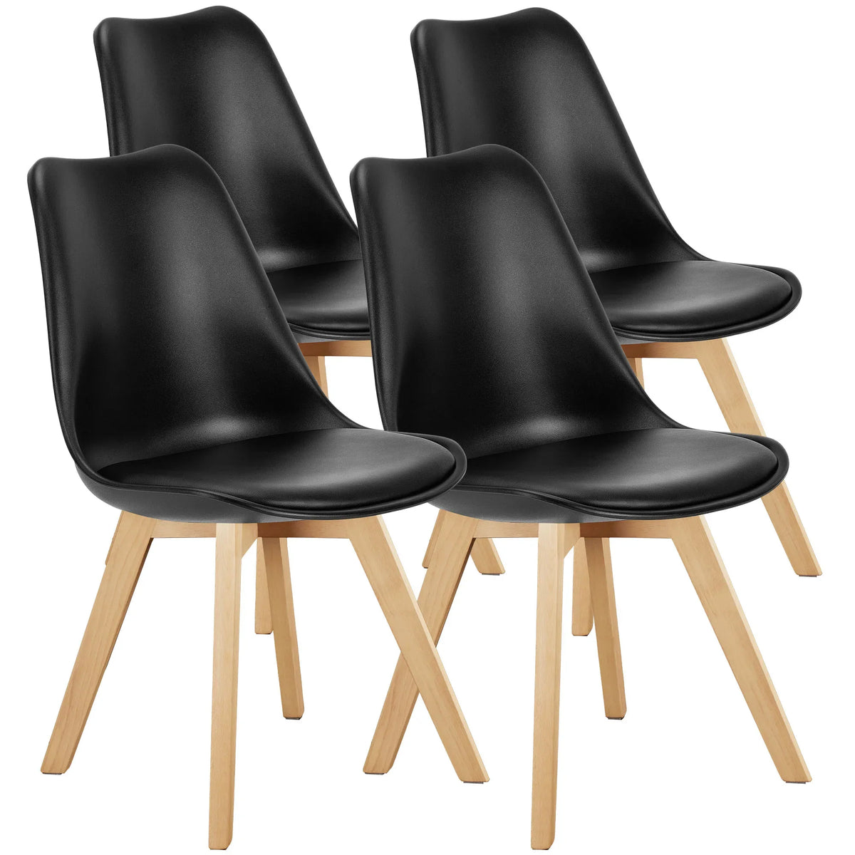 JHK PU Leather Dining Chairs Set of 4 Wooden Legs Lounge Chair for Home Kitchen Comfortable Sponge Cushion Living Room Chair