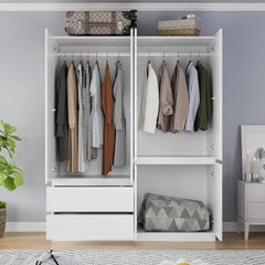 Large Armoire Wardrobe Closet with Drawers and Shelves, White Bedroom Armoires, Wooden Freestanding Wardrobe Armoire for Bedroom