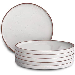 Mora Ceramic Flat Dinner Plates Set of 6, 10.5 in High Edge Dish Set - Microwave, Oven, and Dishwasher Safe, Scratch