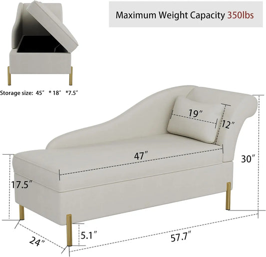 Chaise Lounge with Storage, Modern Upholstered Tufted Chaise Lounge Chair Indoor Sofa Recliner Couch for Bedroom Office Living R