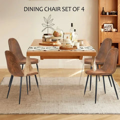 Dining Chairs Set of 4, Fabric Suede Dining Room Side Seating, Kitchen Chairs with Metal Legs for Living Room,Dark Brown