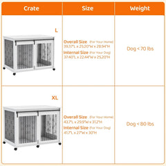 Dog Crate, End Table with Wheels and Flip Top Plate Dog House with Detachable Divider and Sliding Barn Door, Dog Crate