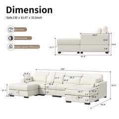 Modular Sectional Sofa, Cloud Couch Sectional 2/3/4 Seater, Corduroy Fabric Sectional Couch with Pillows for Modern Living Room