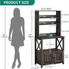 Microwave Stand Bakers Rack Cabinet,Farmhouse Freestanding Small Kitchen Pantry Hutch Tall w Door Power Outlet Thickened Counter