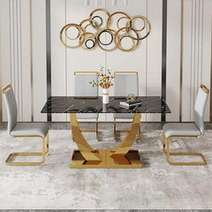 63” Glass Dining Table Set for 4,Modern Dining Room Table Set for 4,Kitchen Table and PU Leather Chairs for 4, Glass Top