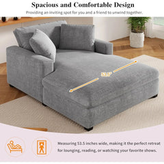 Oversized Chaise Lounge Chair Indoor, Linen Upholstered Comfy Sofa Couch with Solid Wood Legs, Modern Sleeper Chair Recliner