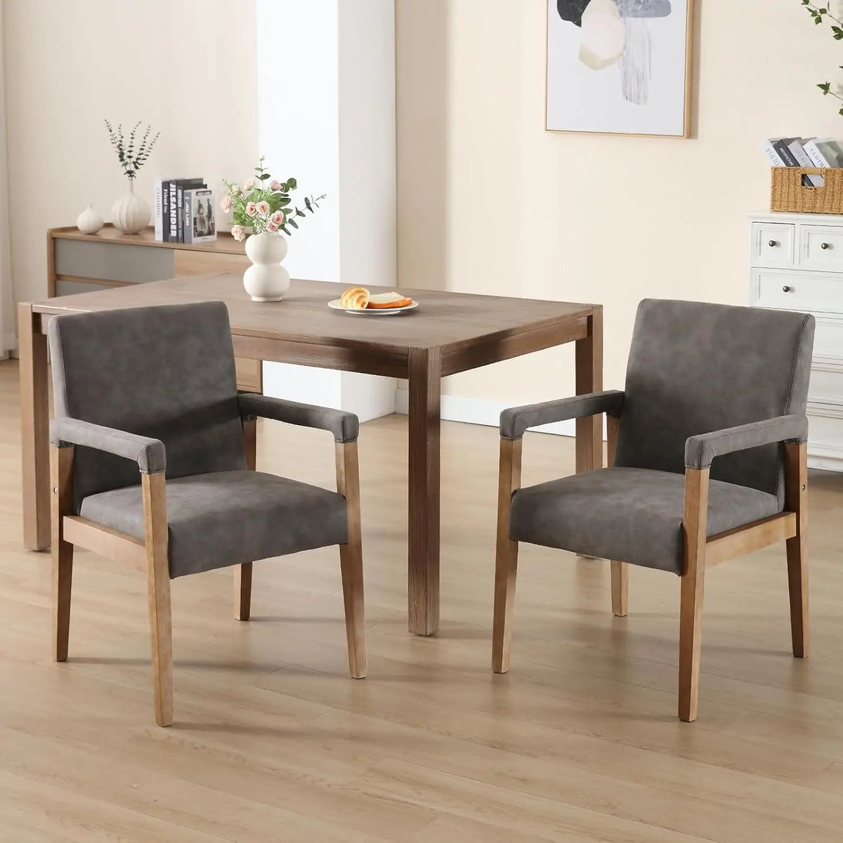 Dining Chairs Set of 2, Faux Leather Kitchen & Dining Room Chairs with Solid Wood Legs Comfy Upholstered Accent Chair Armchair