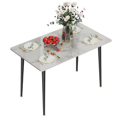 Kitchen Table Rectangle Dining Table Modern Dining Room Table with White Sintered Stone Top and Metal Legs