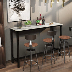 Sintered Stone Bar Table White Rectangle Counter Height Dining Table with Black Metal Frame High Top Pub Tables