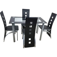 5-Piece Dining Table Set with 1 Glass Dining Table and 4 PVC Chairs,Modern Dining Table Set for Kitchen & Breakfast Living Room