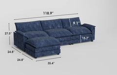 119” Modular Sectional Sofa Couch, Modern Wide Arm L Shaped Couch with Deep Seat and Reversible Ottoman