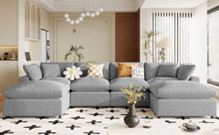 134.4 X 59.1'' U Shape Modular Sectional Sofa, Oversized Polyester Fabirc L Shaped Couch, Modern 6 Seat Corner Sofa Couch