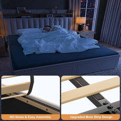 King size bed frame with storage space and headboard, king size bed frame with 2 drawers, noiseless and no need for a spring box