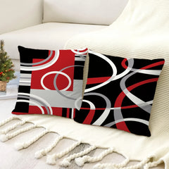 Abstract Modern Geometric Throw Pillow Covers, Red And Black Decorative Cushion Covers,  Decor For Couch Sofa Living Room Bedroo