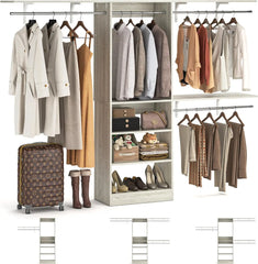 8FT Closet System with Shelves, 96'' Closet Organizer System with 3 Hanging Rods, Wall Mount Bedroom Wardrobe Walk-in Closet