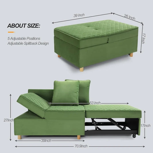 Couch, Love Seat Sofa with 5 Level Adjustable Backrest, Sleeper Sofa Tufted Couch Bed with Adjustable Armrests for Apartment